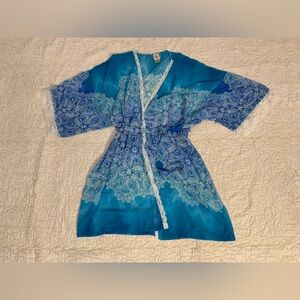 In Bloom by Jonquil Peignoir Set Gown Robe Blue Floral Paisley Chiffon Size XL